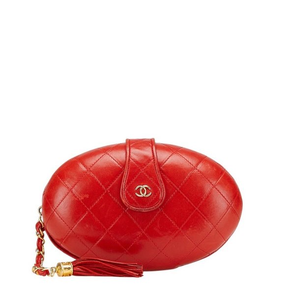 CHANEL Red Lambskin Leather Logo Pouch - Picture 1 of 16